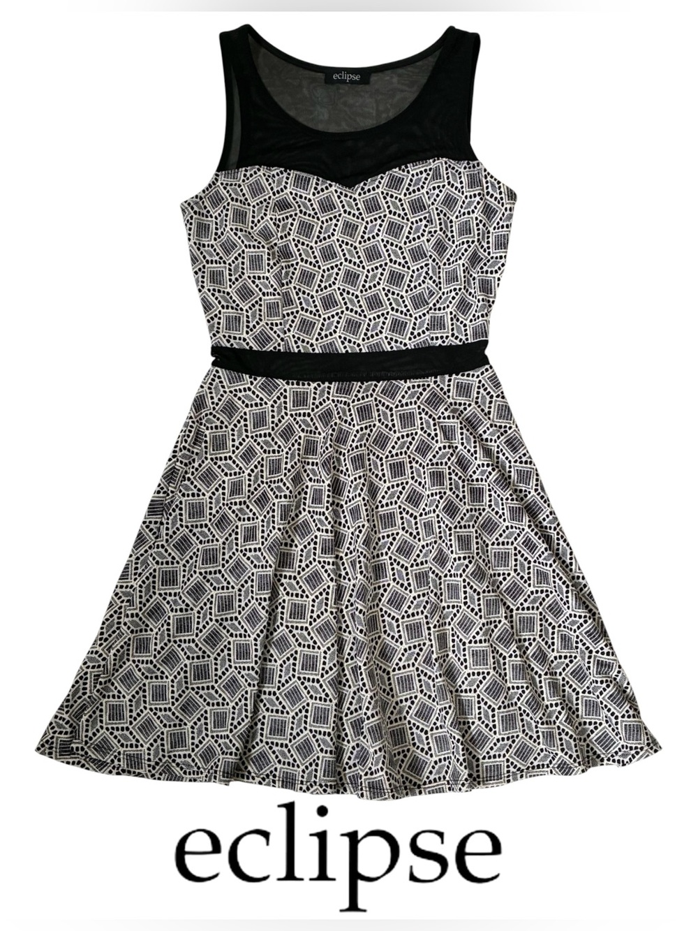 GEOMETRIC PATTERN DRESS MESH NECKLINE WAIST ECLIPSE SLEEVELESS